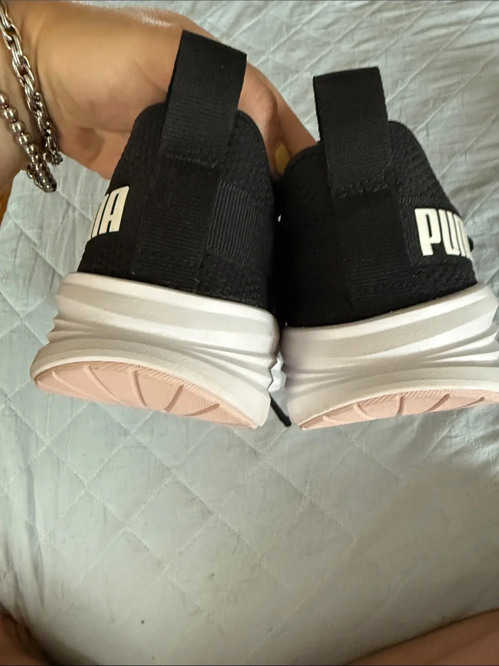 PUMA Black Knit Trainers with Pale Pink Accents